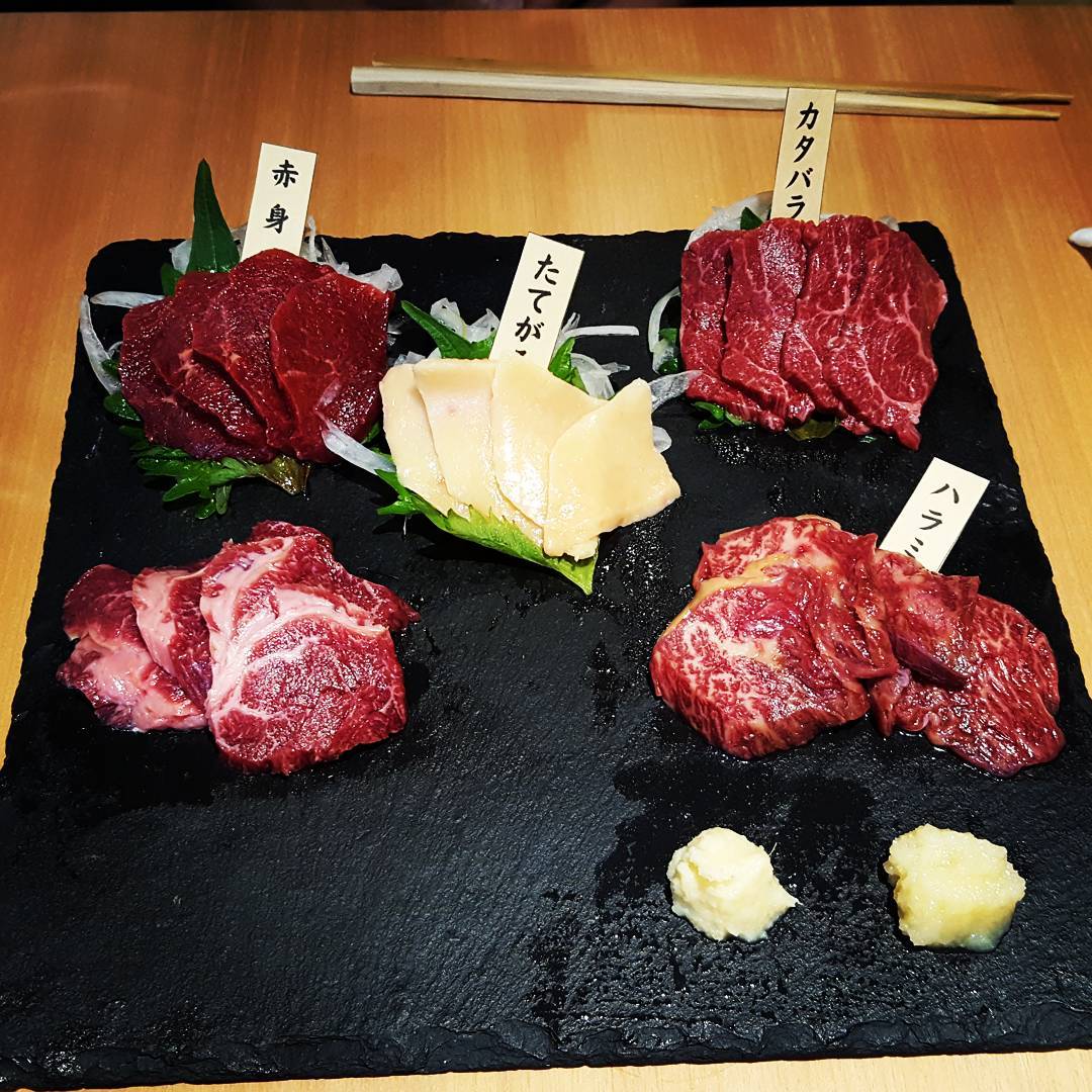 A platter of horse sashimi in Japan